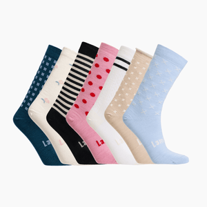 Merino Wool Socks in various colors and patterns, perfect for a stylish week-long set for women.