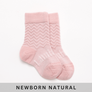 Merino Wool Crew Socks for Baby in Petal, light pink with zigzag texture from Newborn Natural Collection.