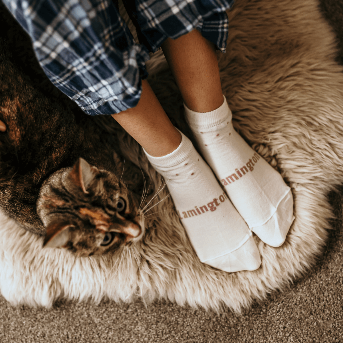 Merino wool ankle socks for women cream with lilac spots by Lamington NZ