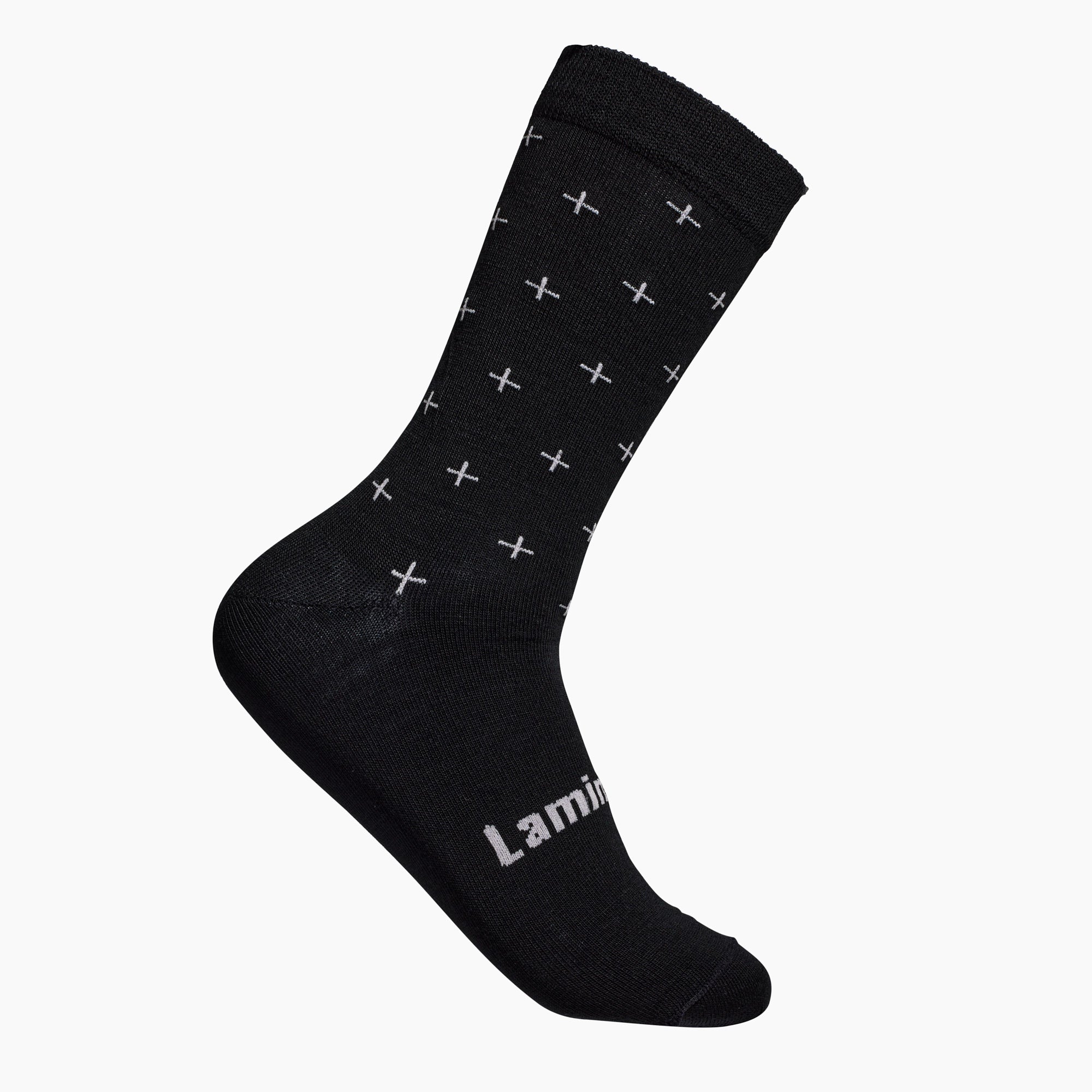 Mens merino wool crew socks black with grey crosses by Lamington NZ