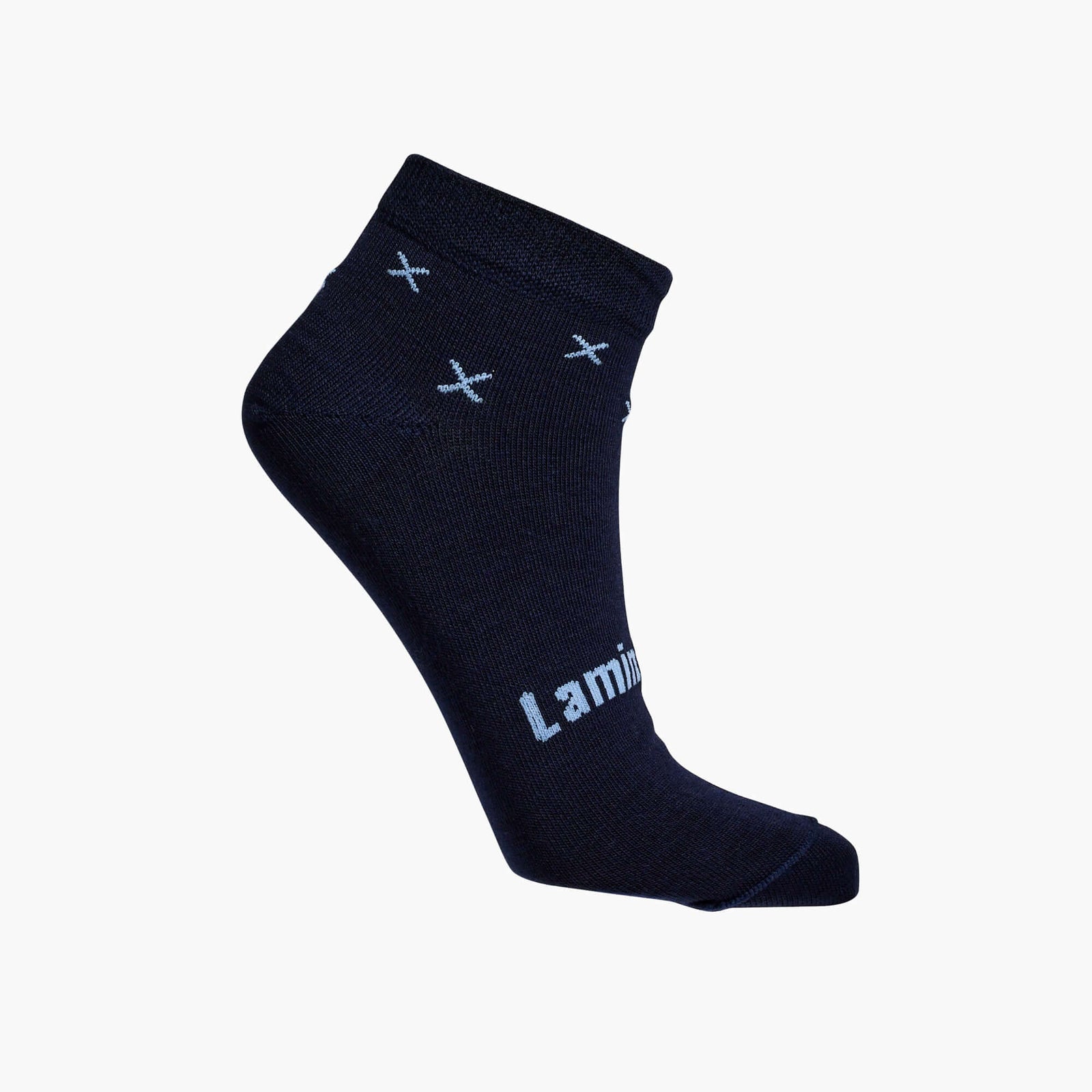 Dark Blue with light Blue crosses Merino Wool child socks by Lamington 