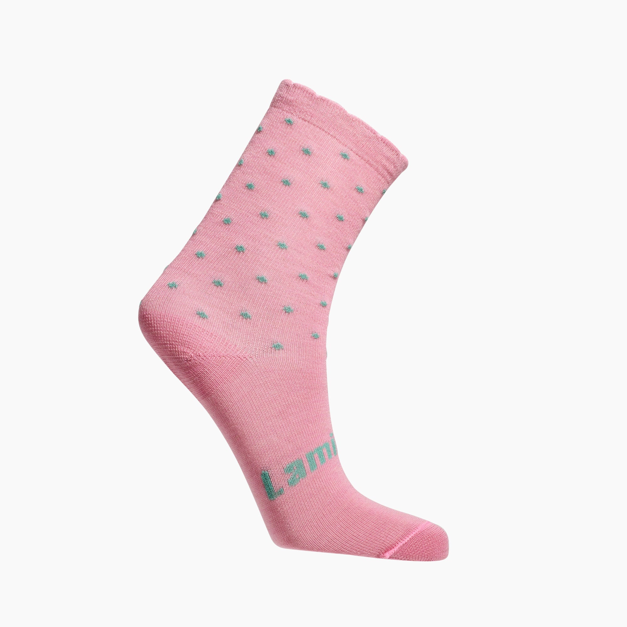 Pink with green spots merino wool child crew socks by Lamington NZ