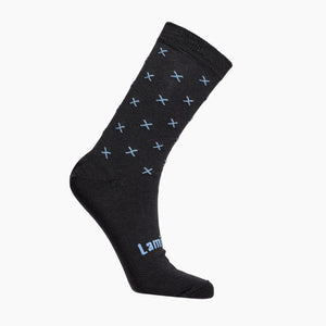 Dark Grey with light blue crosses merino wool child crew socks by Lamington NZ