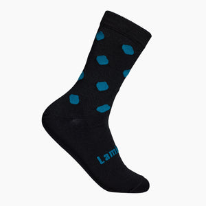 Mens merino wool crew socks Black with blue spots by Lamington NZ