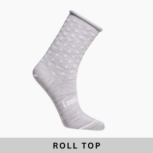 Merino wool comfort socks with roll top crew grey with white crosses for women NZ