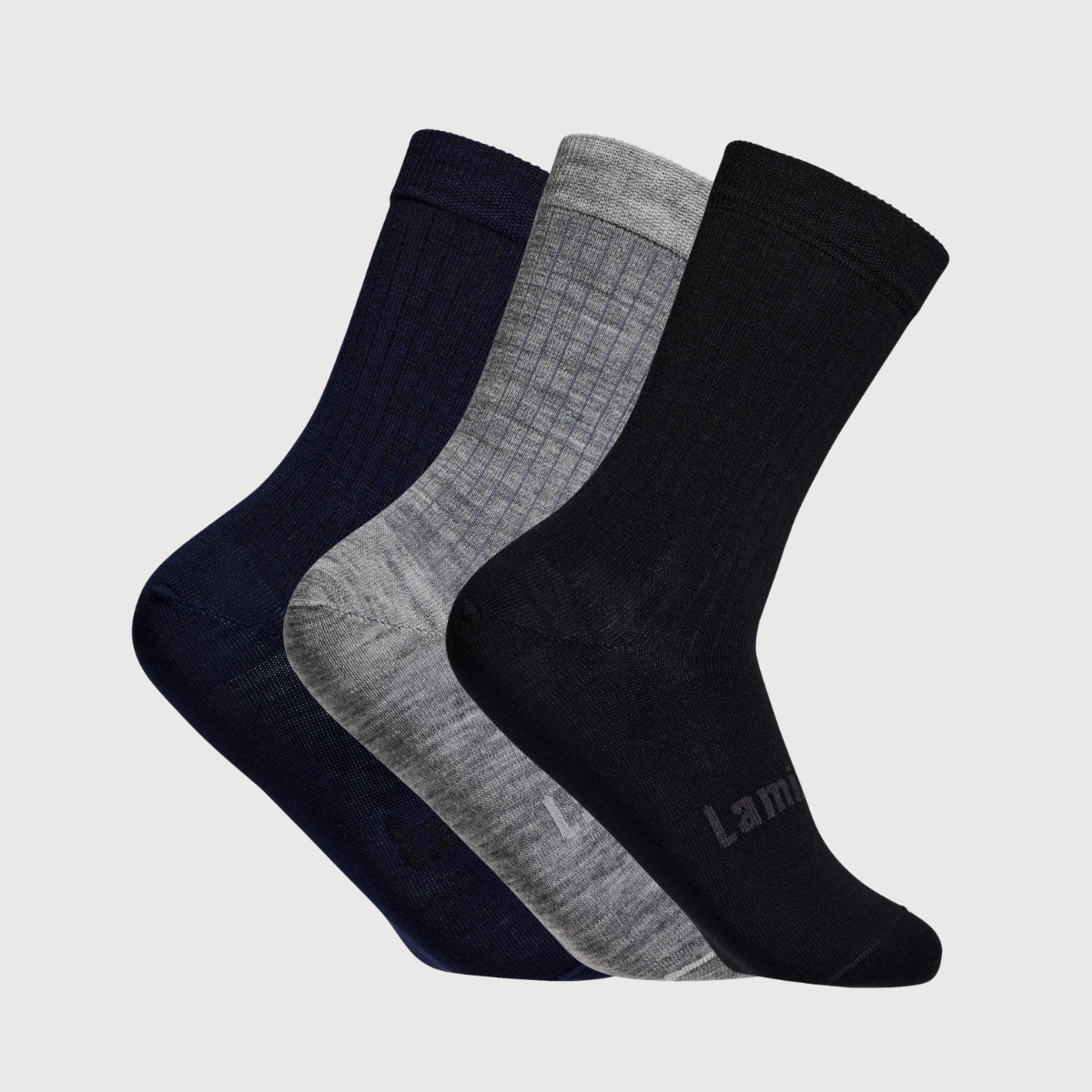 Bundle of 3 pairs of mens merino wool crew socks navy grey black NZ