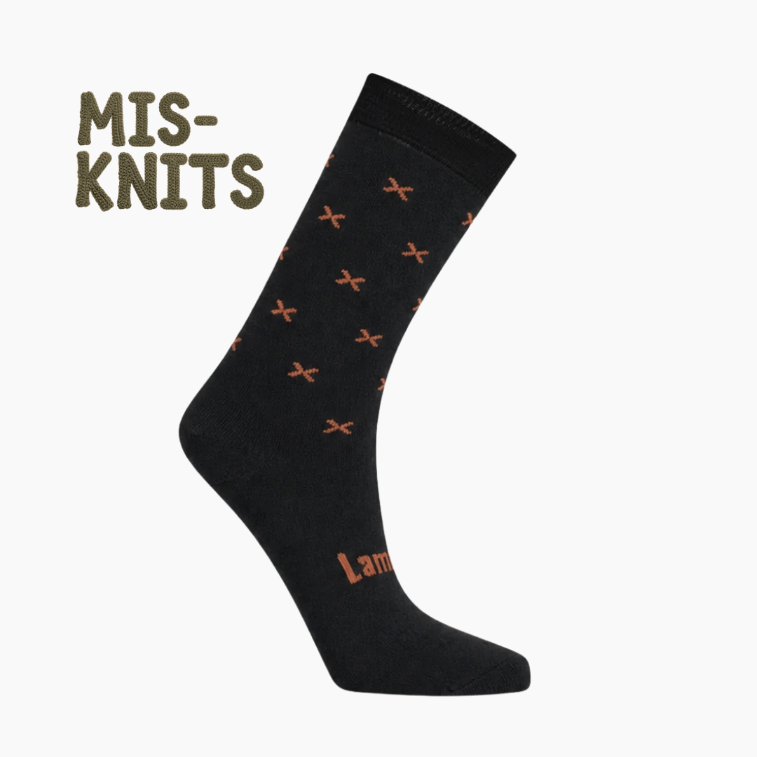 Merino Wool Crew Socks | CHILD | Black with gold X's