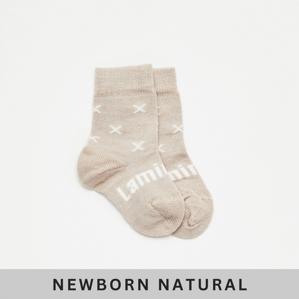 Merino Wool Crew Socks for baby in Ted, oatmeal color with natural cross pattern, soft and cozy for delicate skin.