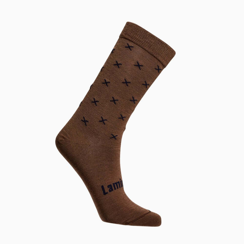 Brown with Dark Blue Crosses merino wool crew socks for children