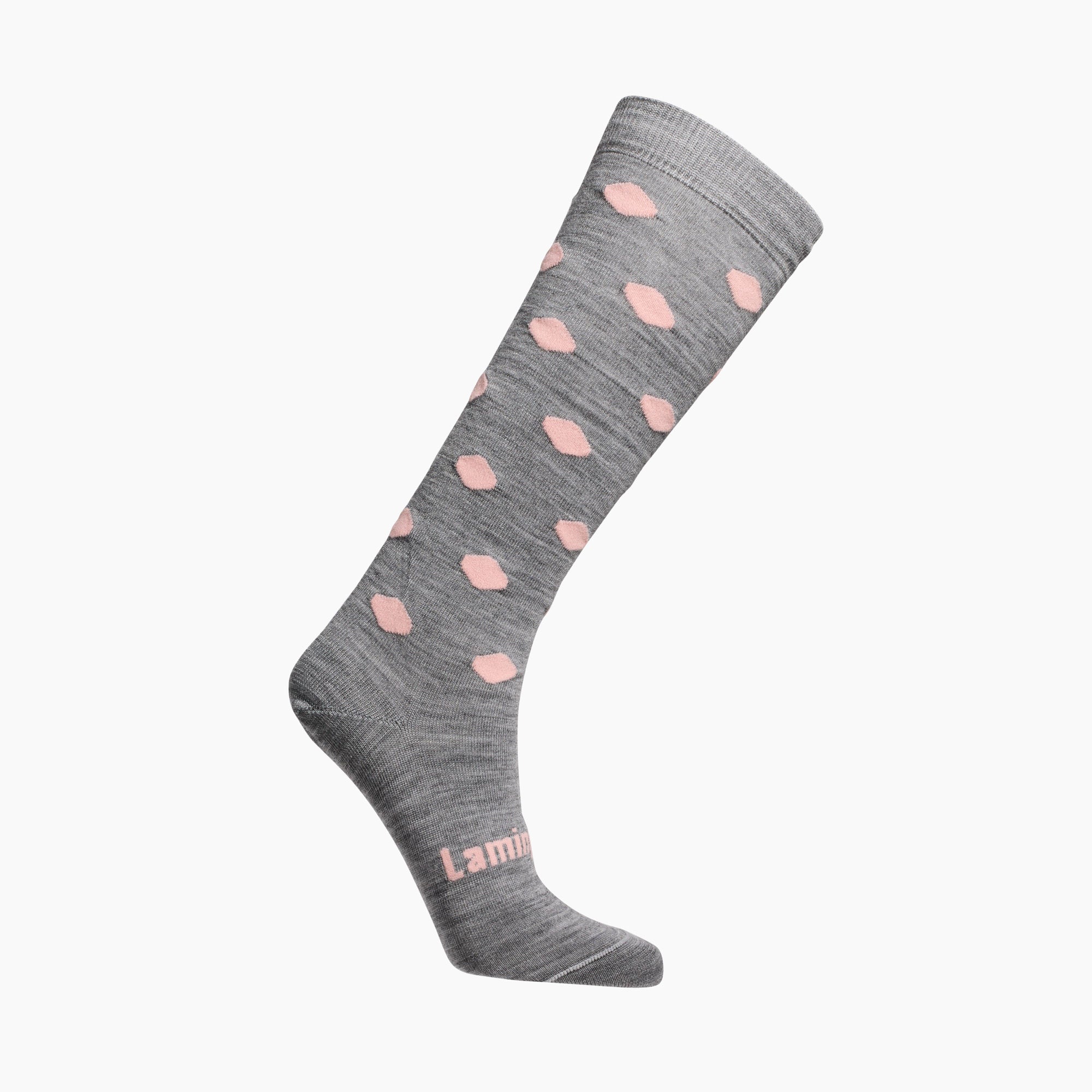 Merino wool knee-high socks grey with pink spots for women NZ