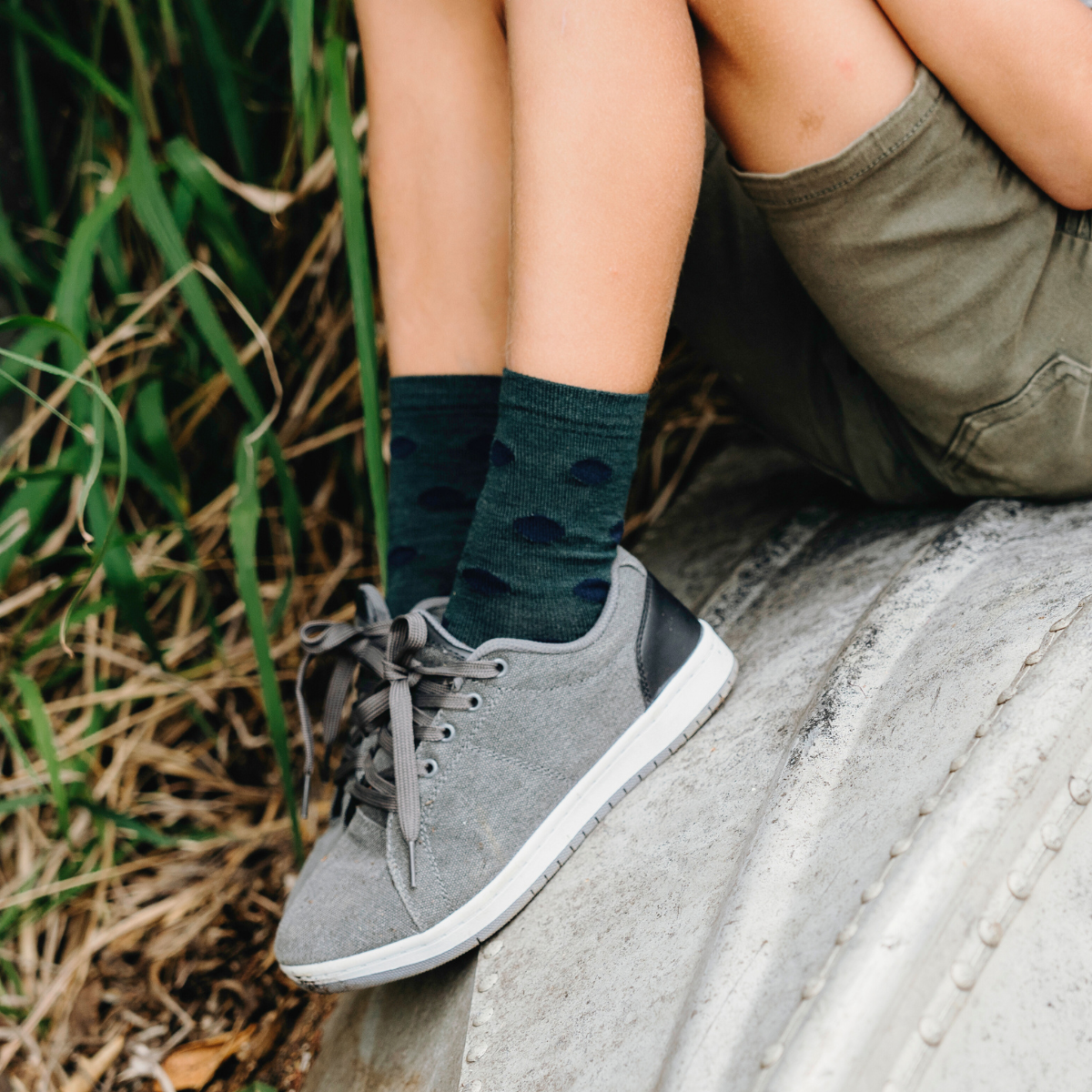 Dark Green with Dark Blue merino wool crew socks for children by Lamington NZ