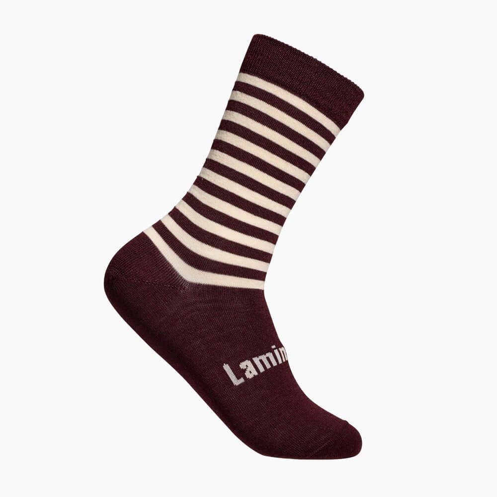 Maroon and latte striped merino wool crew mens socks 