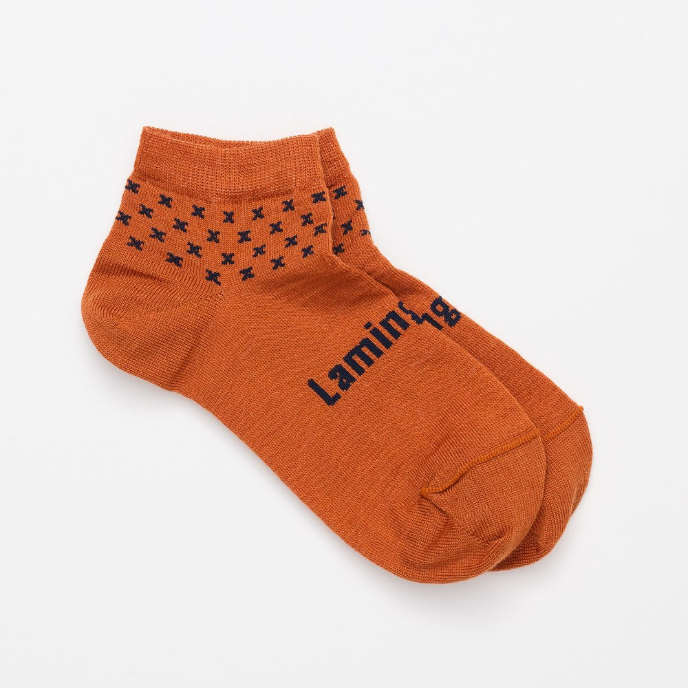 merino wool ankle socks woman nz rust with navy crosses