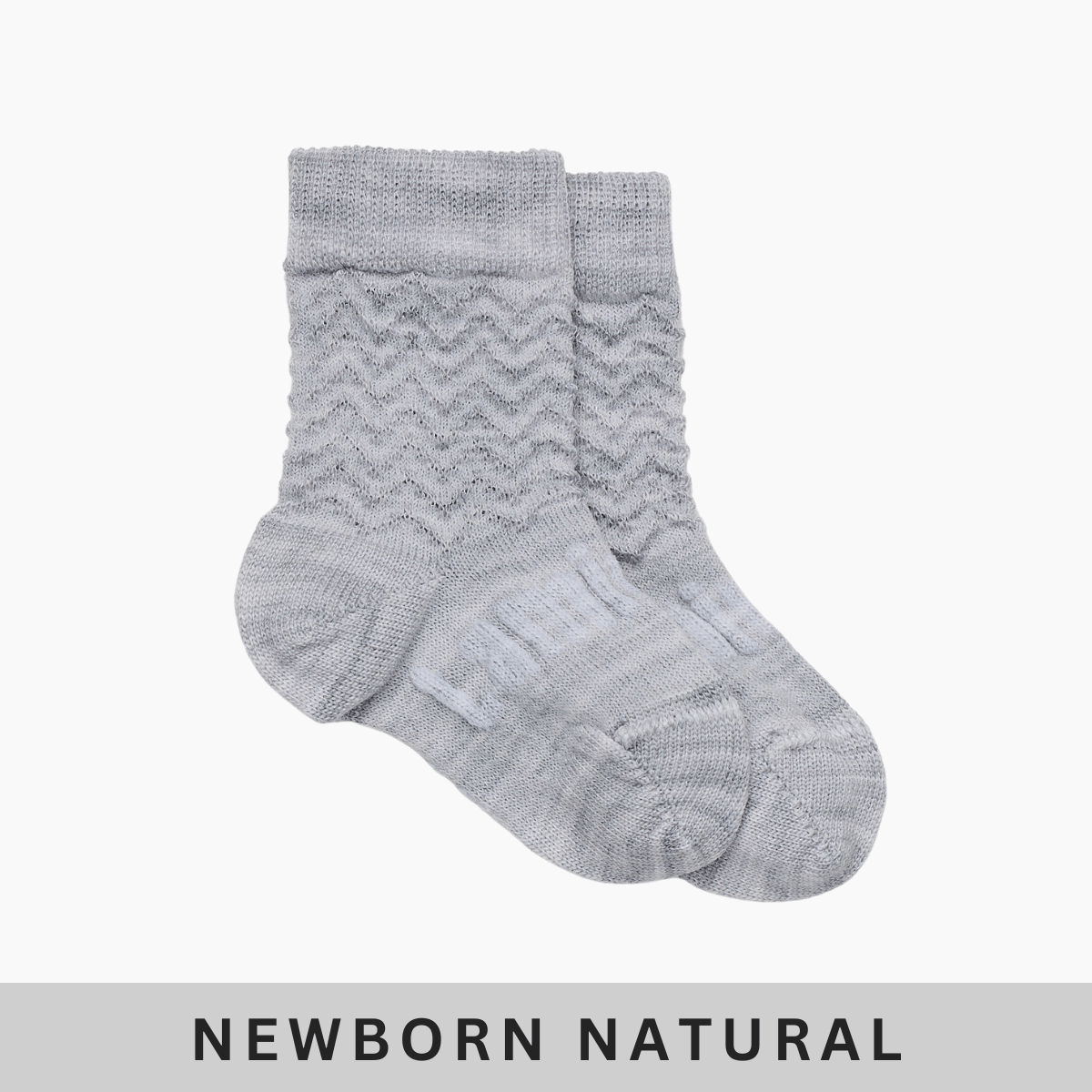 Merino Wool Crew Socks for Baby in Bunny, Light Grey Marle with zigzag texture, from the Newborn Natural Collection.