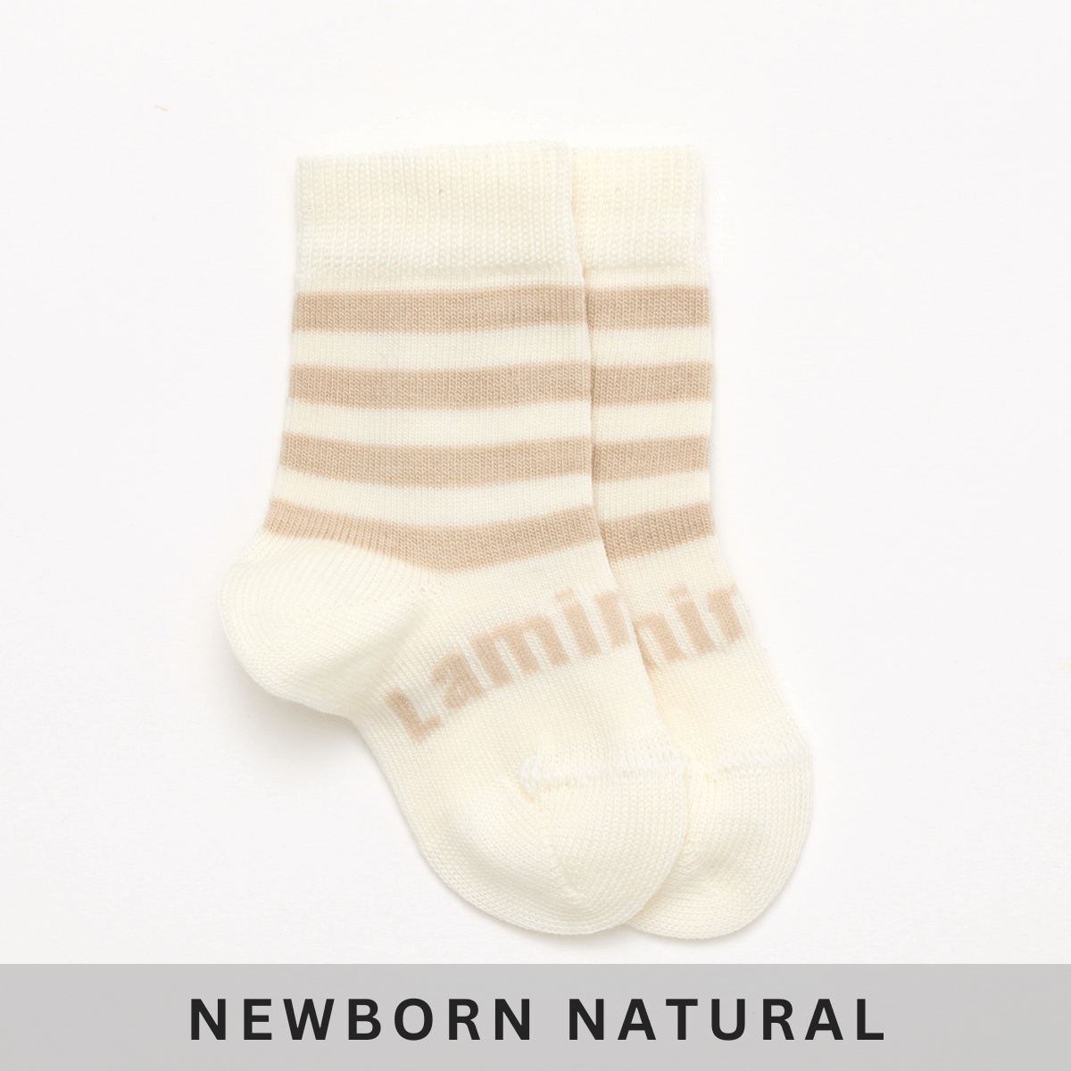 Merino Wool Crew Socks for Baby in Squirrel with oatmeal stripes from the Newborn Natural Collection.