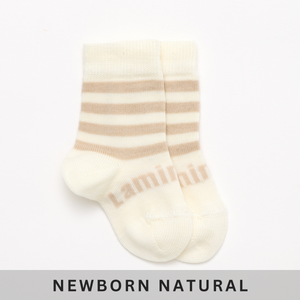 Merino Wool Baby crew socks cream and oatmeal stripes by Lamington NZ