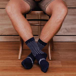 man wearing crew socks merino wool nz