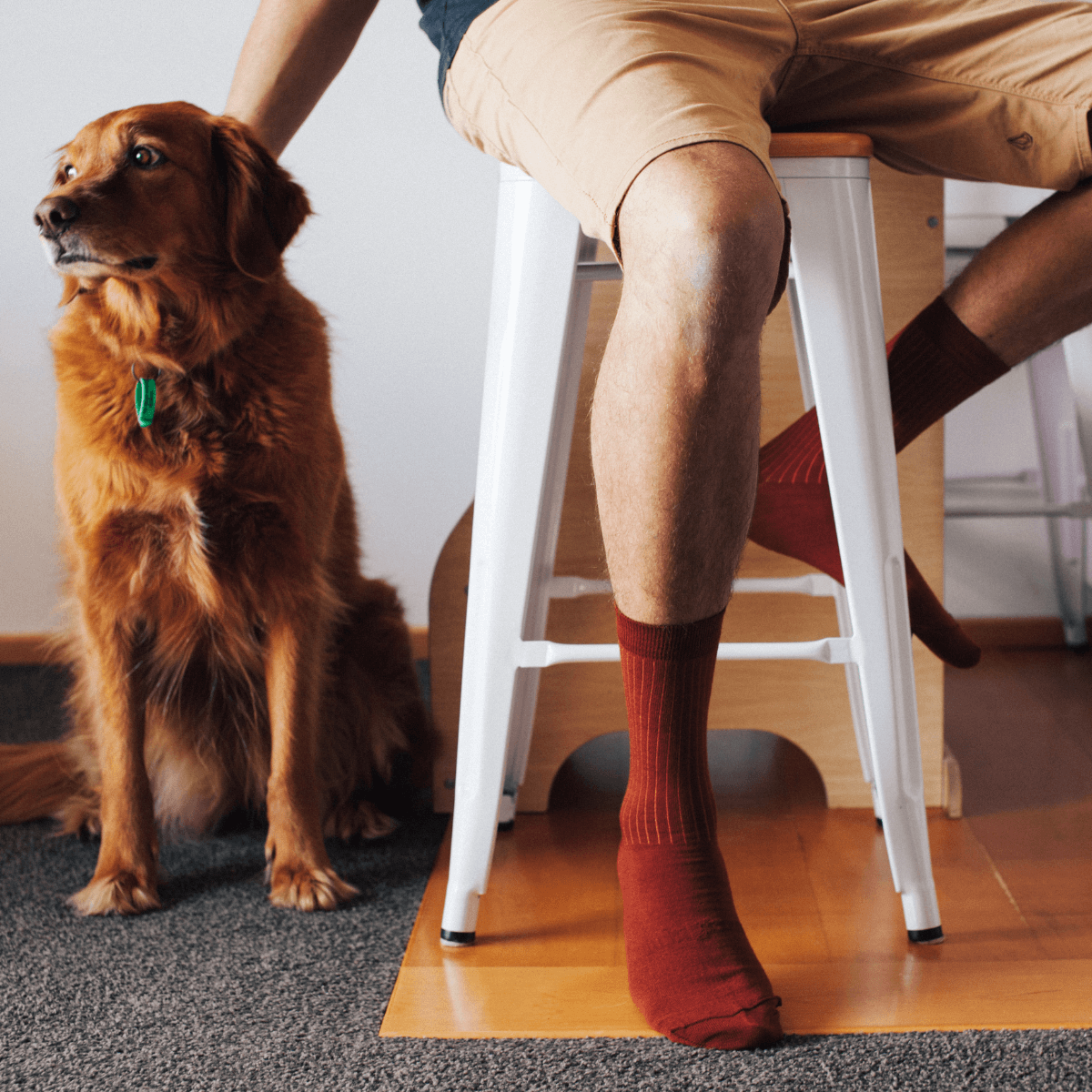 Mens merino wool crew socks rust rib  by Lamington NZ