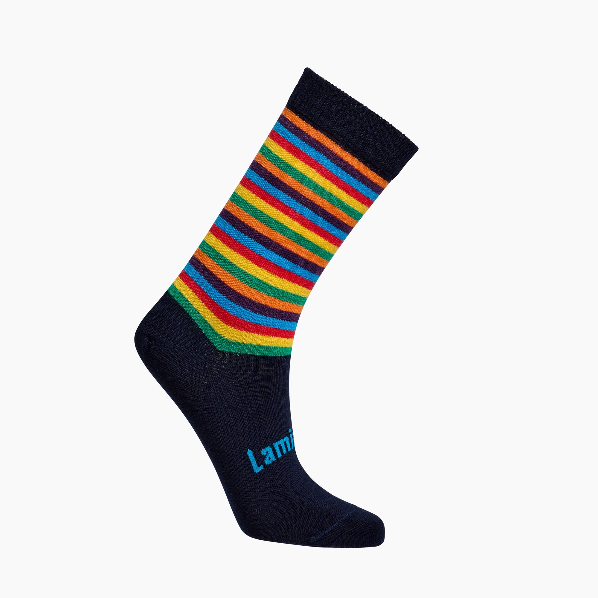 Womens merino wool crew socks rainbow stripes by Lamington NZ